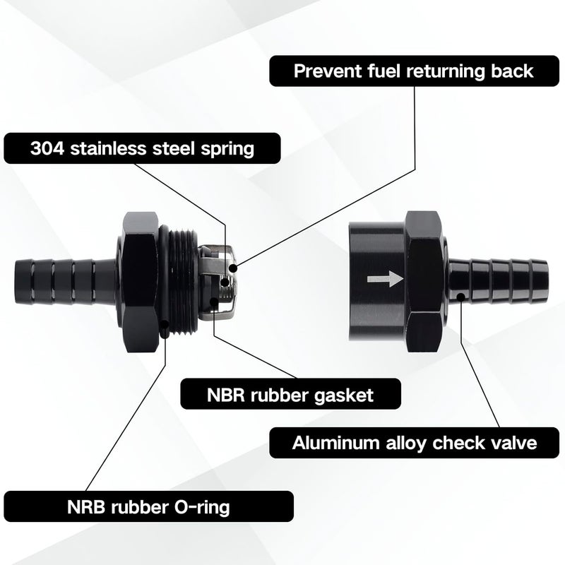 PLALEI 2 PCS 5/16" Fuel One-way Check Valve,Non Return Check Valve-Inline,Aluminium Alloy One Way Valves for Water,Petrol,Diesel,Oil,E85,Gas,Air and Other Liquid,Compatible with Most Car Models (5/16") - Image 3